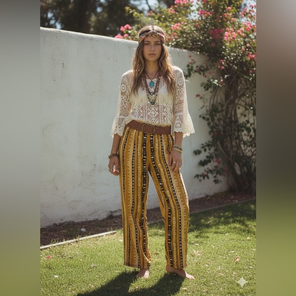 Vintage Pants - Vintage Jessie harem loose‎ wide leg pants boho 100% Rayon made in Canada